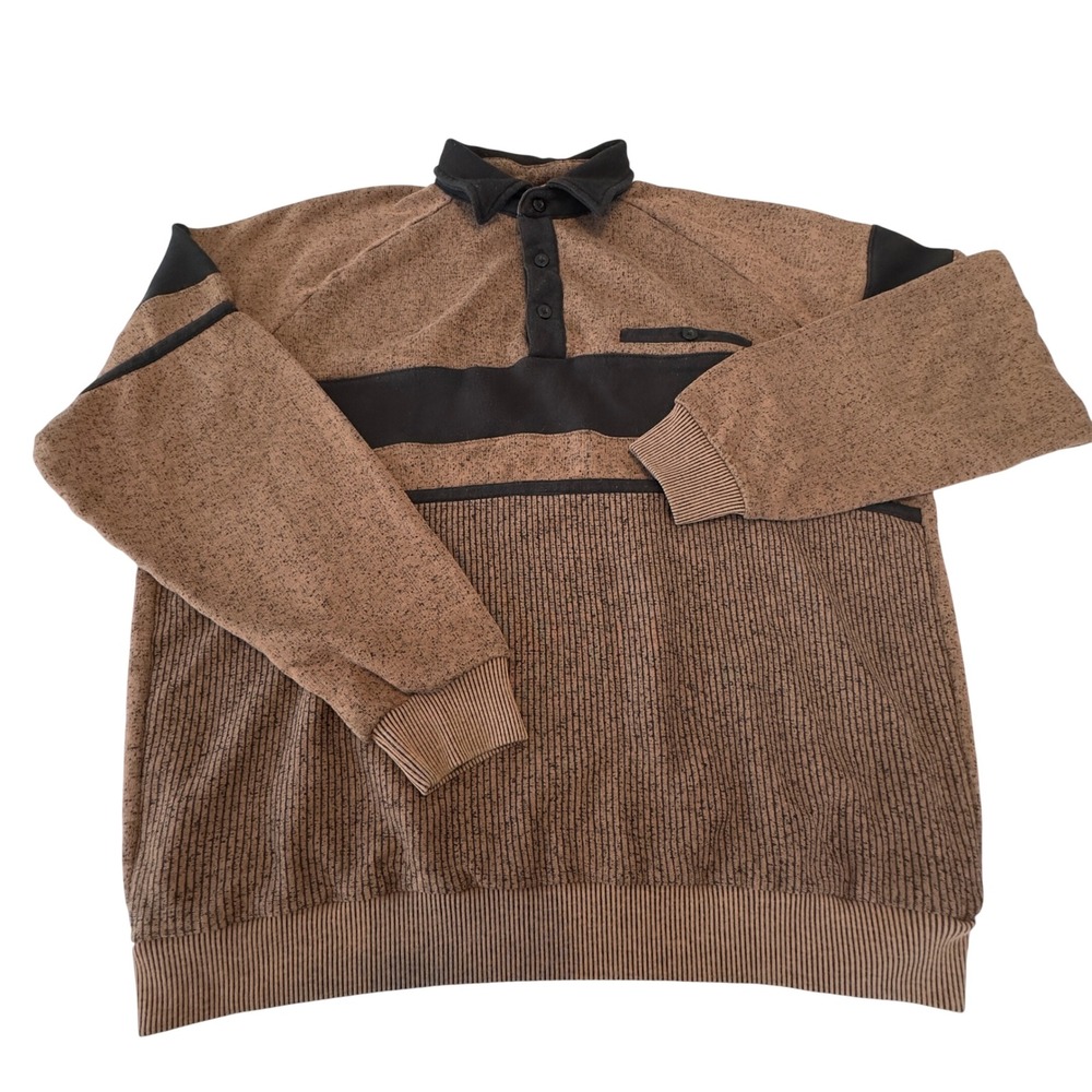 Classics by Palmland Mens Large Brown Ribbed Marled Polo Pullover Sweater